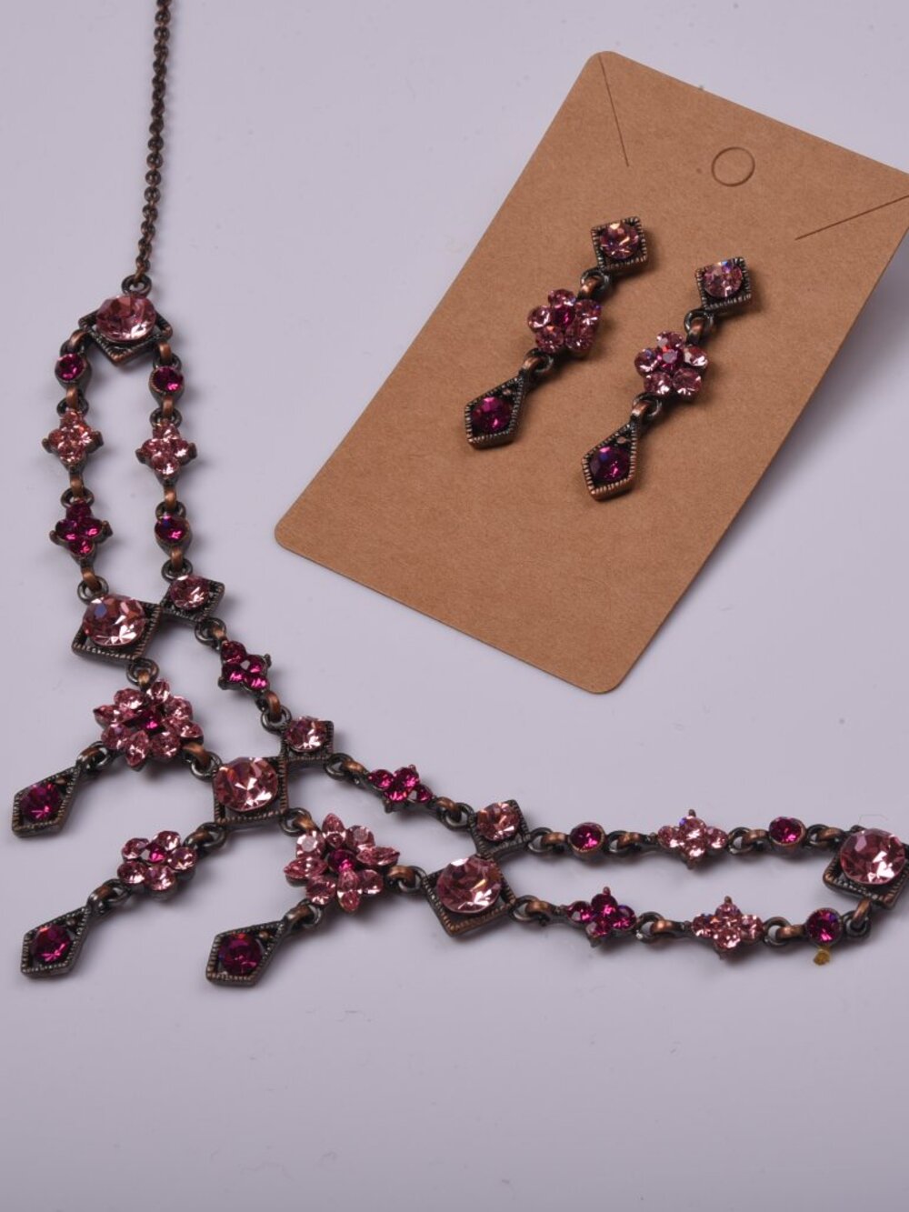 Vintage Y2K Whimsigoth Pink Rhinestone Necklace & Earring Set